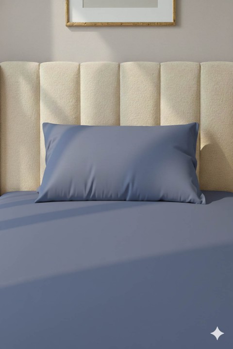 %100 Pamuk Ranforce Premium Tek Kişilik Lastikli Çarşaf Seti - İndigo