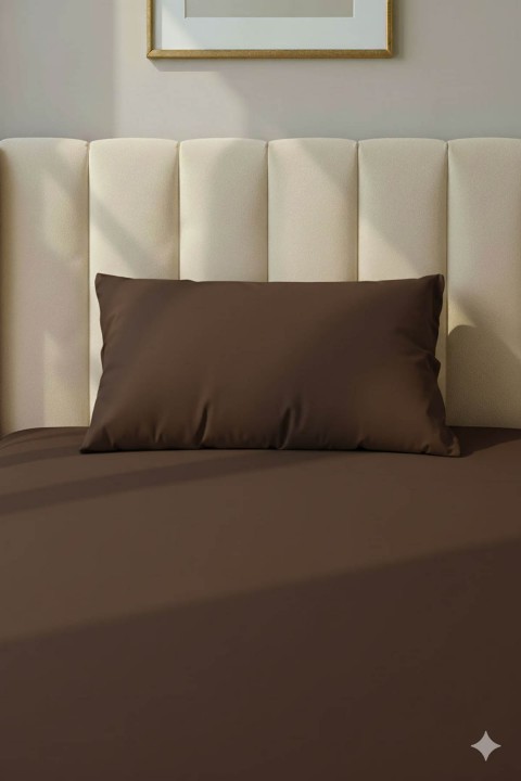 %100 Pamuk Ranforce Premium Tek Kişilik Lastikli Çarşaf Seti - Kahverengi