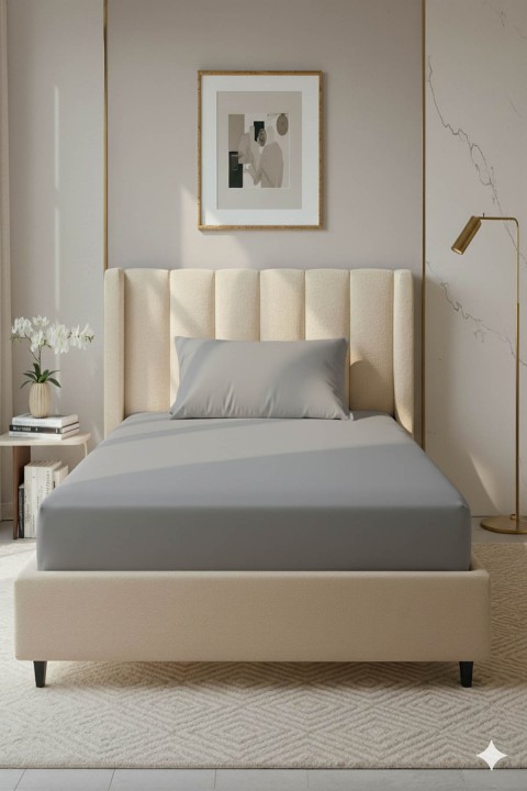 %100 Pamuk Ranforce Premium Tek Kişilik Lastikli Çarşaf Seti - Koyu Gri