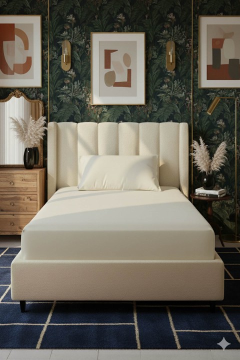 %100 Pamuk Ranforce Premium Tek Kişilik Lastikli Çarşaf Seti - Krem