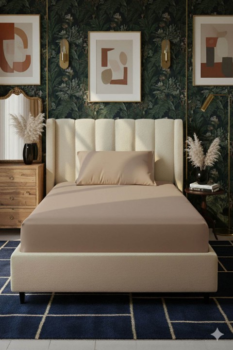 %100 Pamuk Ranforce Premium Tek Kişilik Lastikli Çarşaf Seti - Mocha