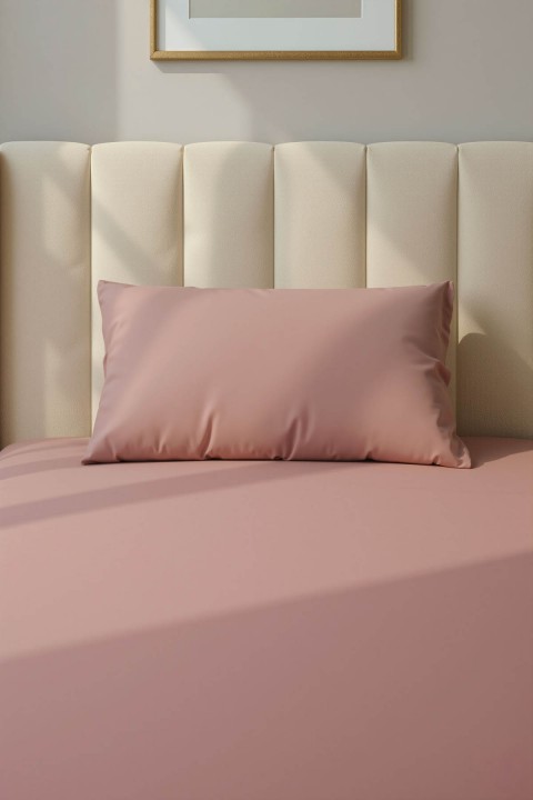 %100 Pamuk Ranforce Premium Tek Kişilik Lastikli Çarşaf Seti - Pudra