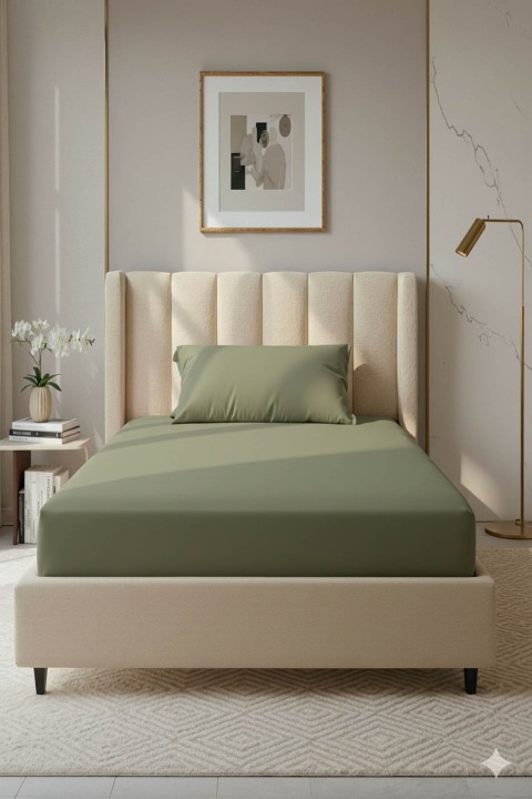 %100 Pamuk Ranforce Premium Tek Kişilik Lastikli Çarşaf Seti - Yeşil