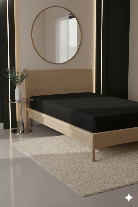 %100 Pamuk Ranforce Premium Tek Kişilik Lastikli Çarşaf - Siyah