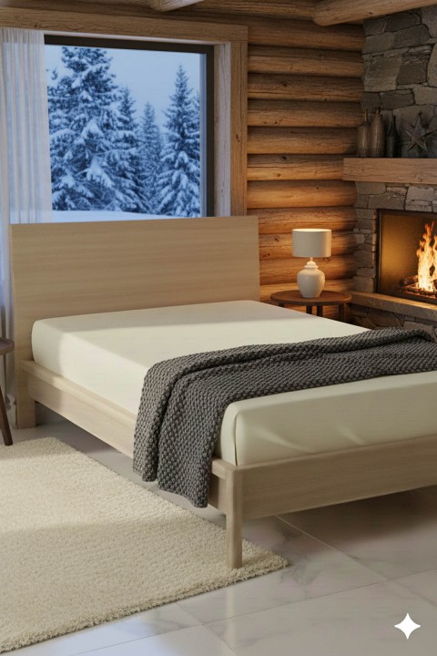 %100 Pamuk Ranforce Premium Tek Kişilik Plus Lastikli Çarşaf - Krem