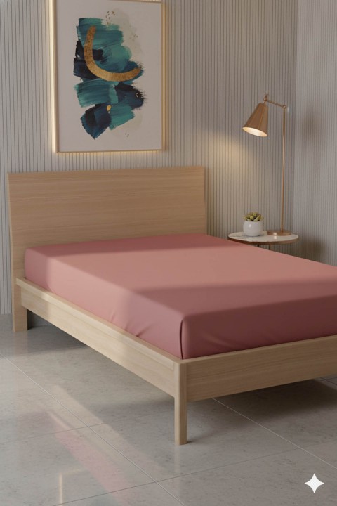 %100 Pamuk Ranforce Premium Tek Kişilik Plus Lastikli Çarşaf - Pudra