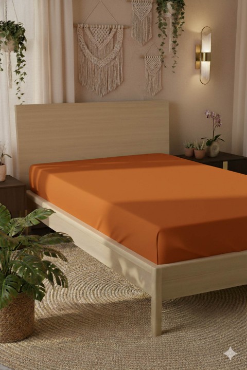 %100 Pamuk Ranforce Premium Tek Kişilik Plus Lastikli Çarşaf - Turuncu
