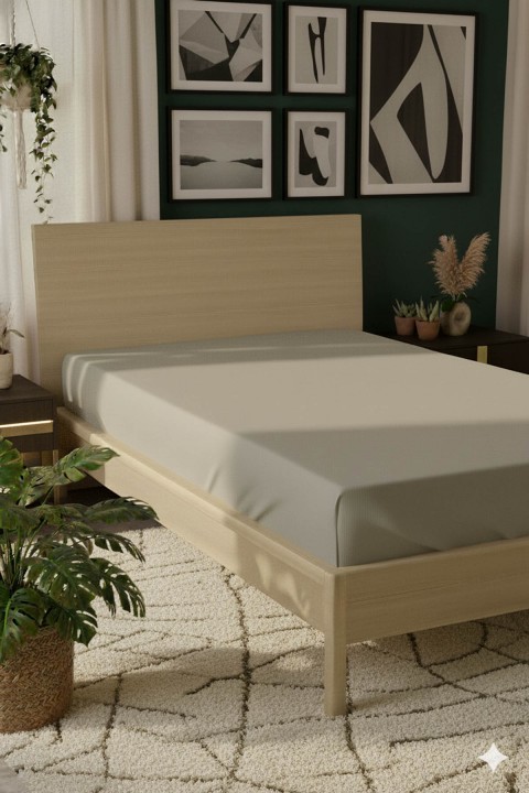 %100 Pamuk Ranforce Premium Tek Kişilik Plus Lastikli Çarşaf - Vizon