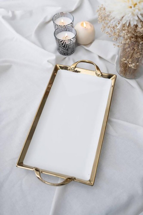 Acar Arwen Dikdörtgen Gold Sunum Tepsi - 40.5 cm - Gold DX-05827