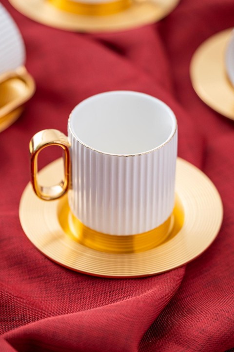 Acar Aurora 6 Kişilik Porselen Kahve Fincanı Takımı - 90 ml - Beyaz KOH-05012