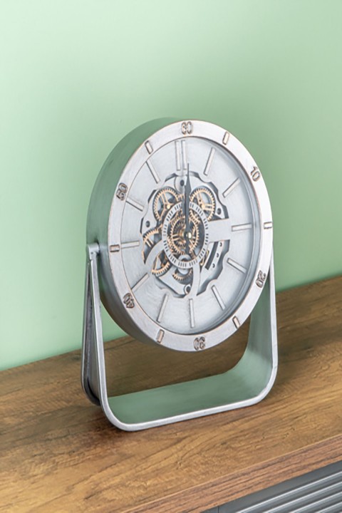Acar Çarklı Masa Saati - 27 cm - Gümüş JOY-05956