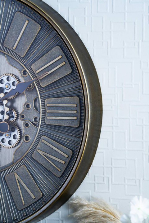 Acar Dekoratif Çarklı Duvar Saati - 60 cm Bakır JOY-07435