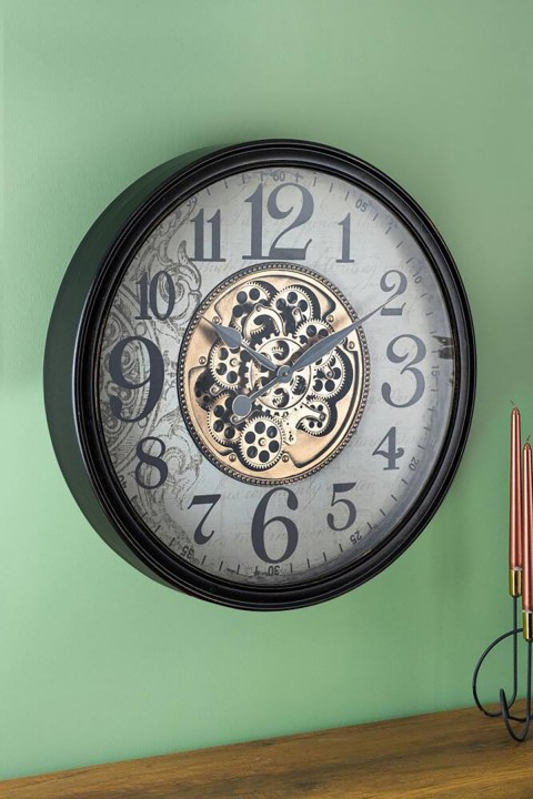 Acar Dekoratif Çarklı Duvar Saati - 65 cm Siyah JOY-07440