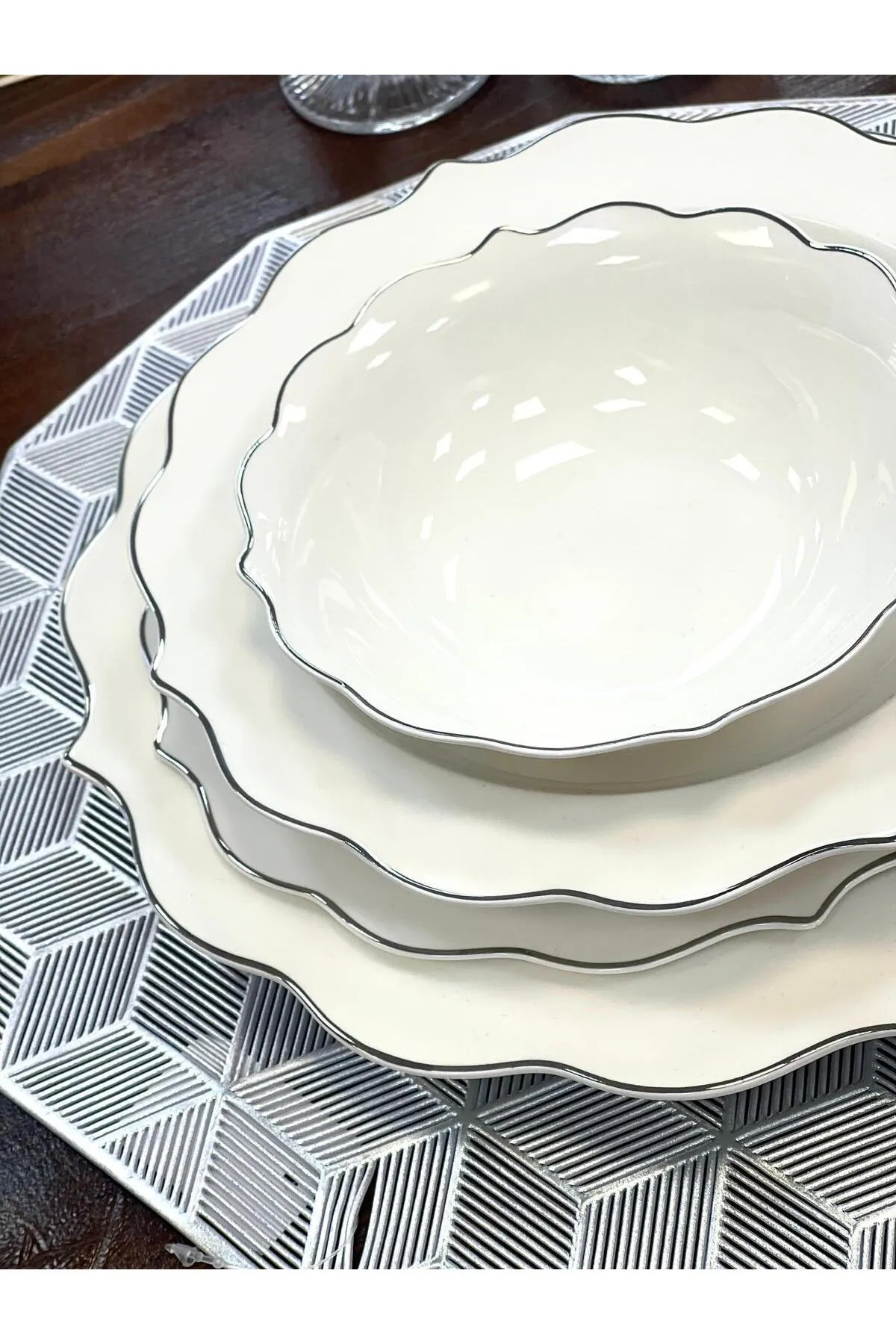 Acar Karmen 6 Kişilik 24 Parça Silver Porselen Yemek Takımı - Beyaz - Silver POR-06202