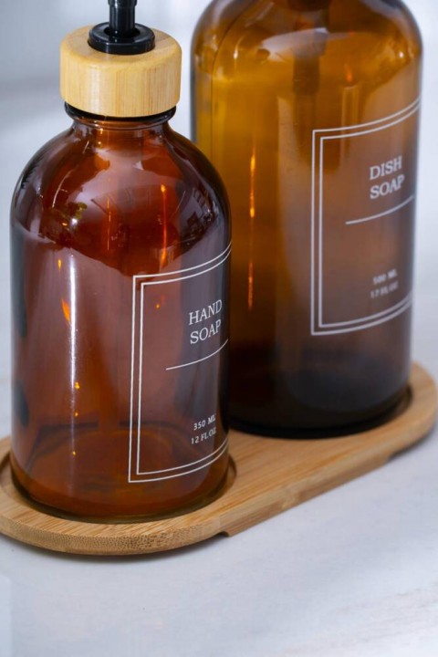 Acar Louvre Bambu Standlı 2'li Sıvı Sabunluk - 500/300 ml HNR-07623