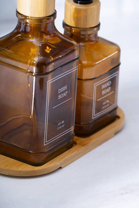 Acar Louvre Kare Bambu Standlı 2'li Sıvı Sabunluk - 500 ml HNR-07625