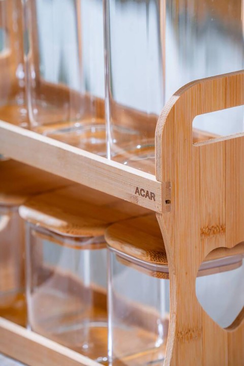 Acar Malibu Bambu Katlı Standlı 6 lı Borosilikat Cam Baharatlık Seti LND-07580