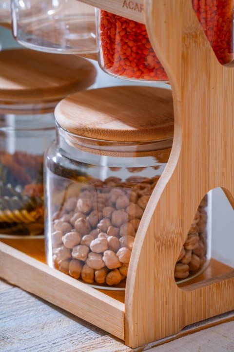 Acar Malibu Bambu Katlı Standlı 7 li Borosilikat Cam Baharatlık Seti LND-07587