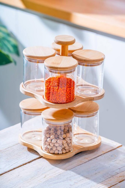 Acar Malibu Bambu Standlı 8 li Borosilikat Cam Baharatlık Seti LND-07586