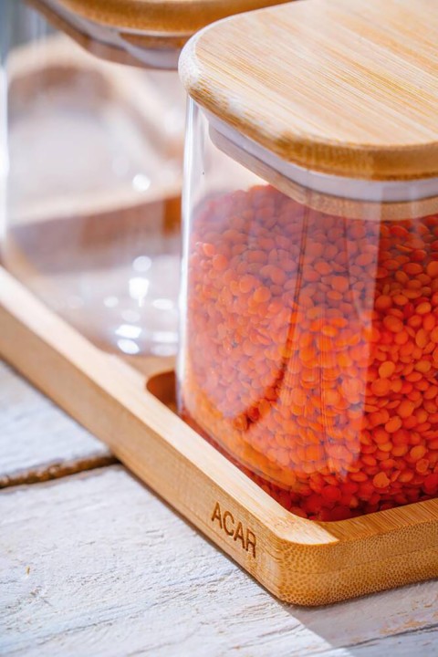 Acar Malibu Bambu Standlı Kare 6 lı Cam Baharatlık Seti LND-07560