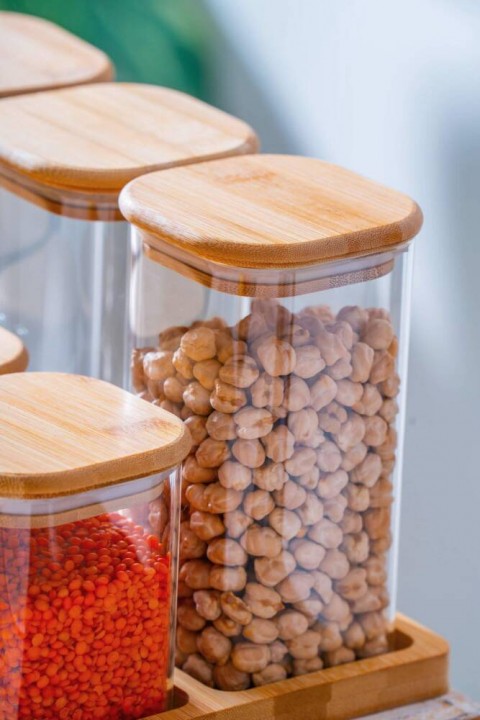 Acar Malibu Bambu Standlı Kare 6 lı Cam Baharatlık Seti LND-07560