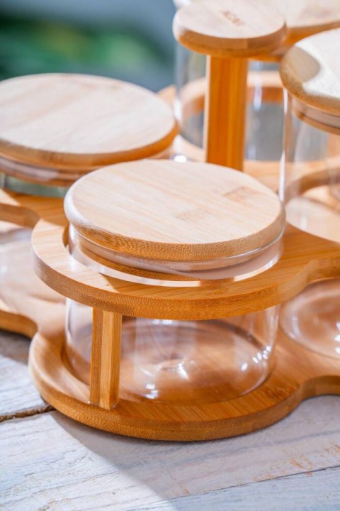 Acar Malibu Bambu Standlı Oval 4 lü Cam Baharatlık Seti LND-07559