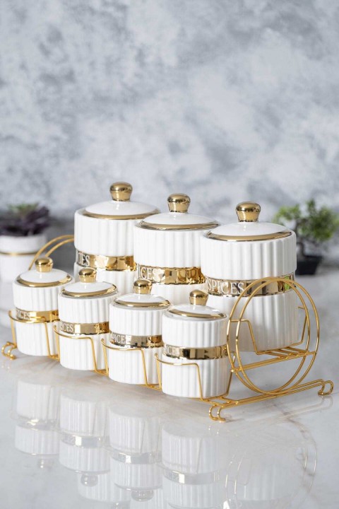 Acar Master Magic Standlı Porselen 7 Parça Baharat Seti - Gold KAI-05478