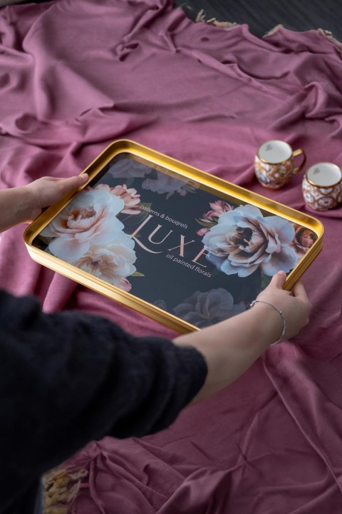 Acar Milla Luxe Cam Tepsi - 39 cm - Pudra KOH-05021