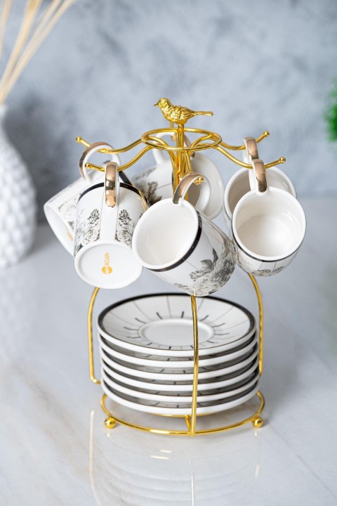 Acar Mist 6 Kişilik Kahve Fincanı Takımı - 90 ml - Siyah - Beyaz PORJ-05219