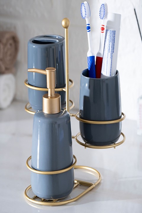 Acar Odeon Armut 3lü Banyo Seti - Gold Mavi BANS-05868