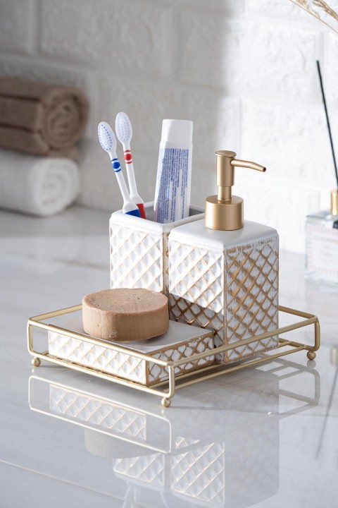 Acar Odeon Kare 3lü Banyo Seti - Gold Beyaz BANS-05862