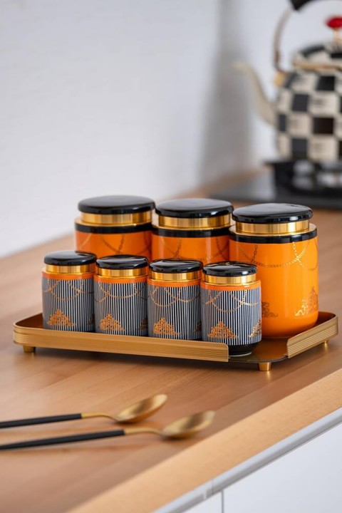 Acar Pansy Posy 8 Parça Cam Tepsili Kavanoz Seti KOH-05835