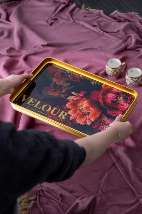 Acar Pars Velour Milla Cam Tepsi - 39 cm - Kırmızı KOH-05021