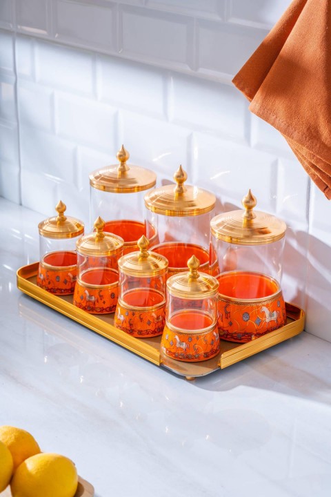 Acar Passifolia 8 Parça Tepsili Cam Baharat Kavanoz Seti KOH-07315