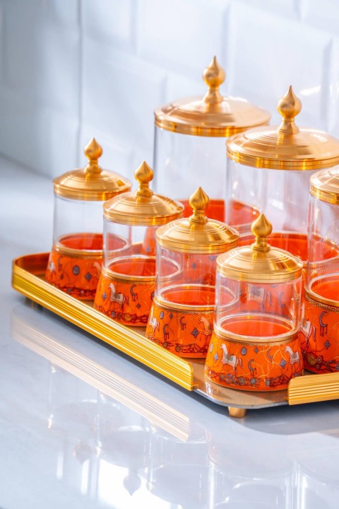 Acar Passifolia 8 Parça Tepsili Cam Baharat Kavanoz Seti KOH-07315