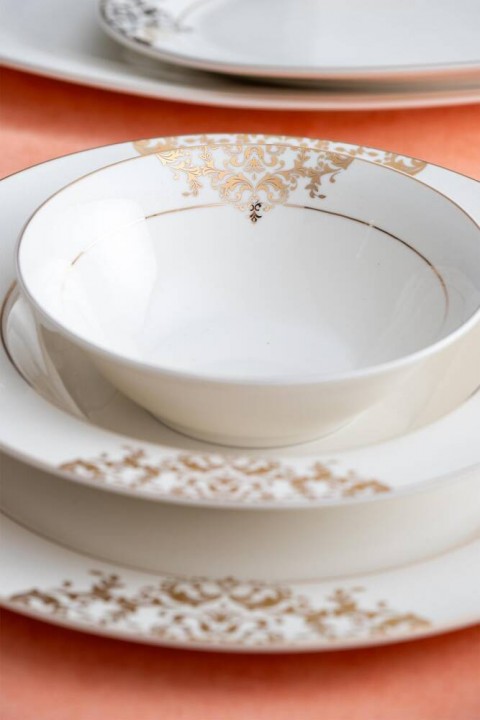 Acar Rosaline 60 Parça 12 Kişilik Gold Porselen Yemek Takımı NCY-06210