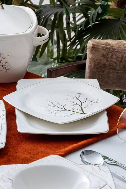Acar Rosemary 12 Kişilik 60 Parça Porselen Yemek Takımı - Gold HNA-05748