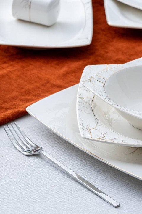 Acar Rosemary 12 Kişilik 60 Parça Porselen Yemek Takımı - Gold HNA-05748