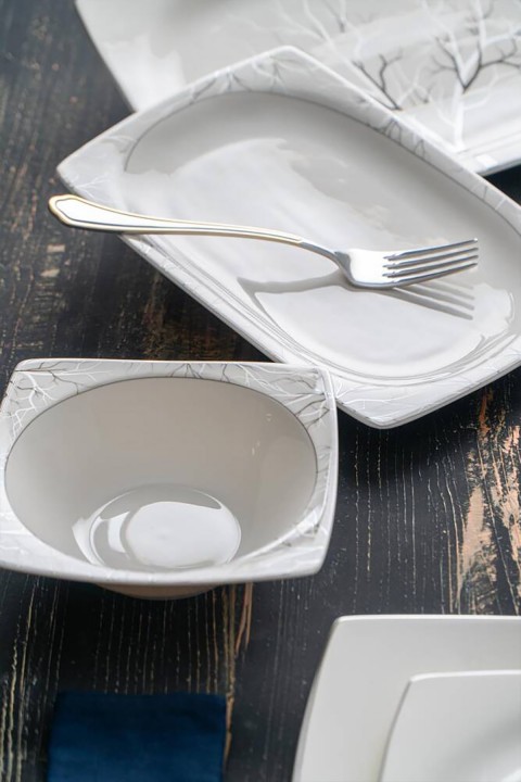Acar Rosemary 12 Kişilik 60 Parça Porselen Yemek Takımı - Gümüş HNA-05749