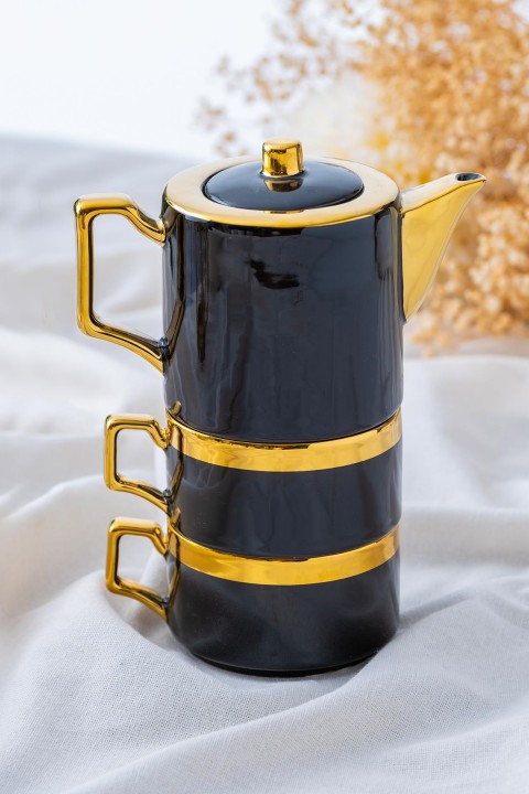 Acar Stella Porselen 2 Kişilik Demlik Fincan Seti - Siyah PORJ-05214