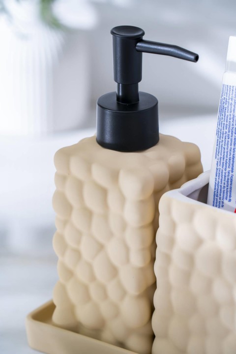 Acar Vega 3 Parça Sıvı Sabunluk Ve Diş Fırçalık Seti 18 cm -Bej SABJ-06989