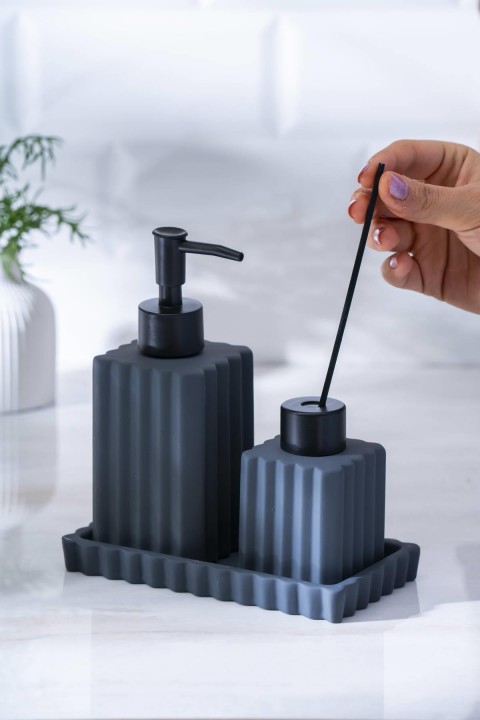 Acar Vega Kare Sıvı Sabunluk Ve Kokuluk Seti 17 cm - Siyah SABJ-06990