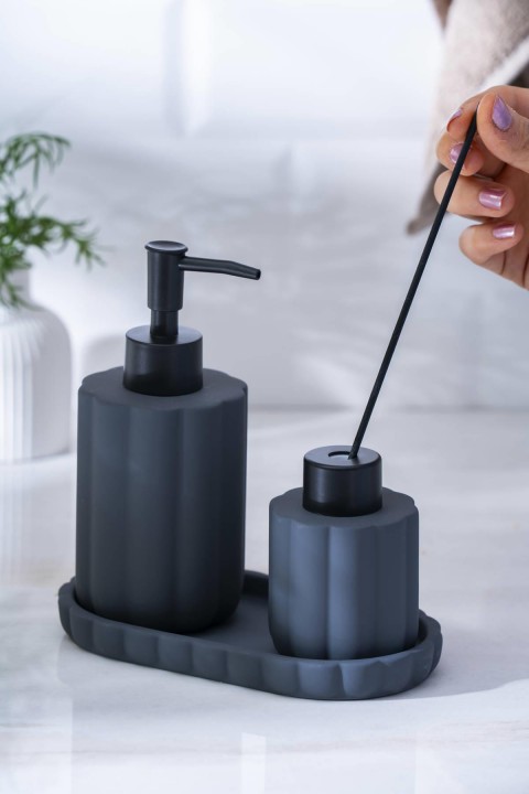 Acar Vega Sıvı Sabunluk Ve Kokuluk Seti 17 cm - Siyah SABJ-06991