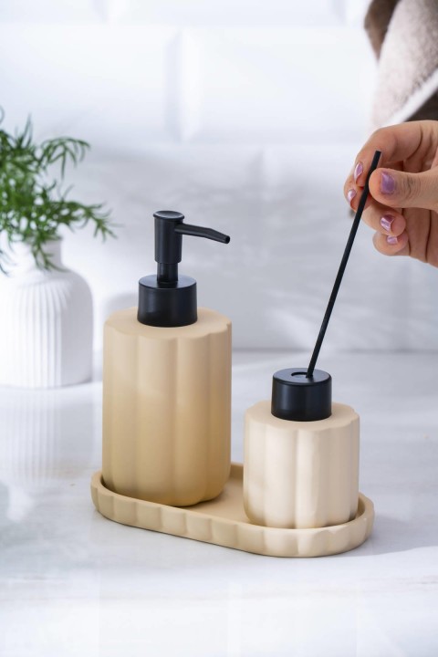 Acar Vega Sıvı Sabunluk Ve Kokuluk Seti 17 cm - Vizon SABJ-06991