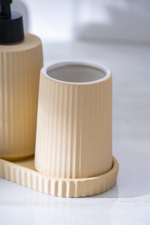 Acar Vega Yuvarlak 3 Parça Sıvı Sabunluk Ve Diş Fırçalık Seti 18 cm - Vizon SABJ-06988