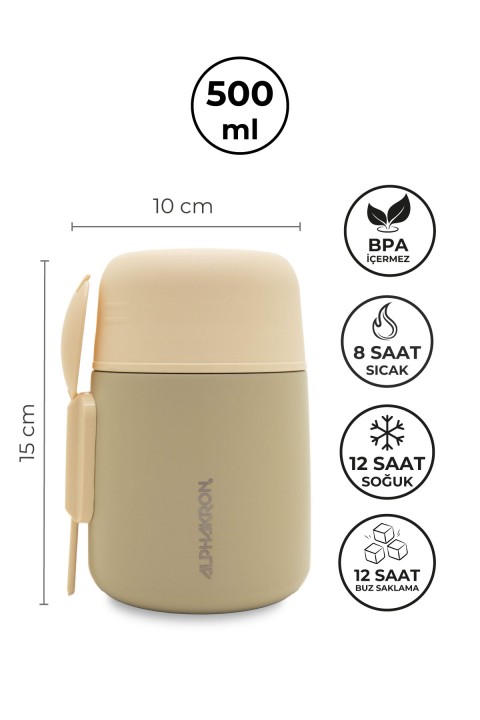 Alphakron Vakumlu Paslanmaz Çelik Yemek Termosu 0.5 lt - Krem