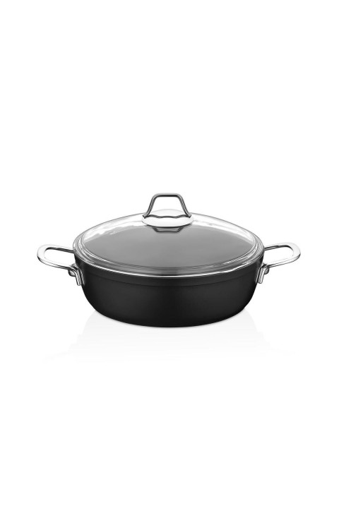 Amboss Dark-1332 Dark Granit Basık Tencere Cam Kapaklı Titanyum Kaplama - 28 Cm