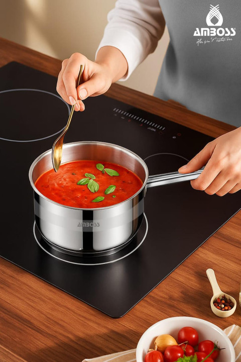 Amboss Sapphire Paslanmaz Çelik İndüksiyon Tabanlı Sütlük,Sosluk - 16 cm