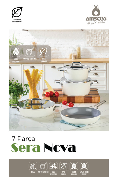 Amboss Sera Nova 7 Parça Seramik Tencere Tava Seti - Beyaz