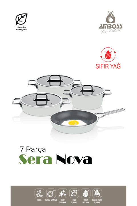 Amboss Sera Nova 7 Parça Seramik Tencere Tava Seti - Beyaz